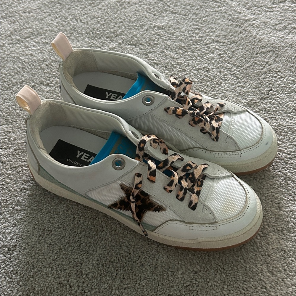 Golden Goose White Sneakers with Leopard Print Laces
